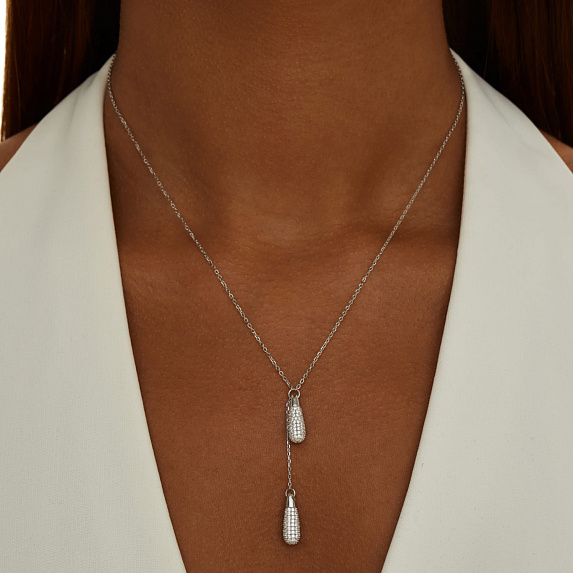 Серебряное колье-галстук с подвесками с фианитами Miestilo
