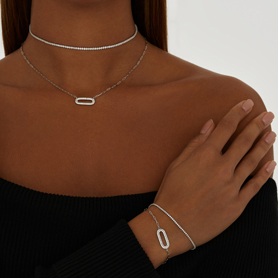 Серебряное колье с фианитами и крупными звеньями Miestilo