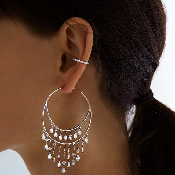 Серьги кольца из серебра с фианитами Miestilo