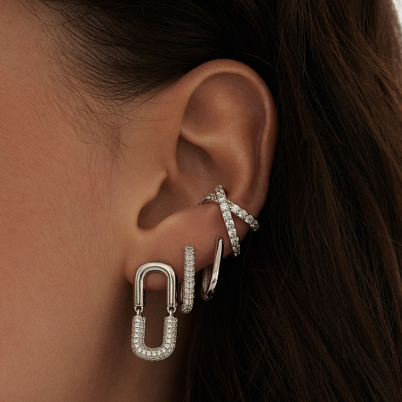 Серьги-подвесы с фианитами овальные серебряные Miestilo
