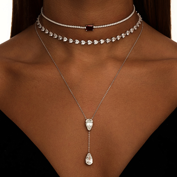 Серебряное колье-галстук PURITY с белыми топазами Miestilo