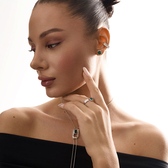 Серебряное кольцо HARMONY с зеленым агатом и фианитами Miestilo