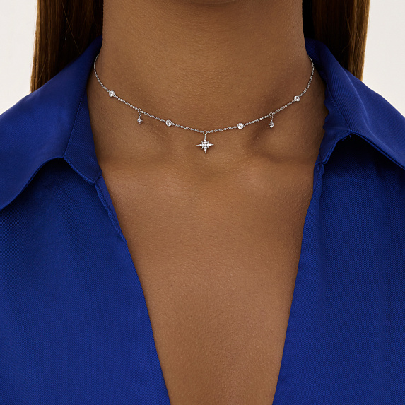Серебряное колье со звёздами и фианитами Isida Miestilo
