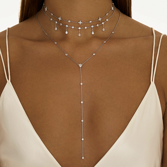 Серебряное колье-галстук с фианитами Miestilo