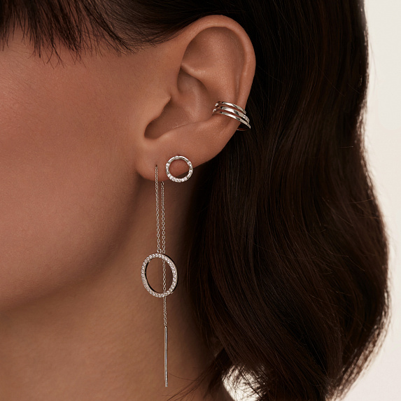Серьги круги из серебра с фианитами Miestilo