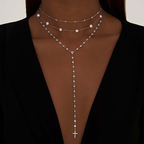 Серебряное колье-чокер с фианитами Miestilo