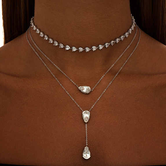 Серебряное колье-галстук PURITY с белыми топазами Miestilo