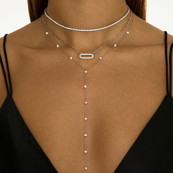 Серебряное колье с фианитами и крупными звеньями Miestilo