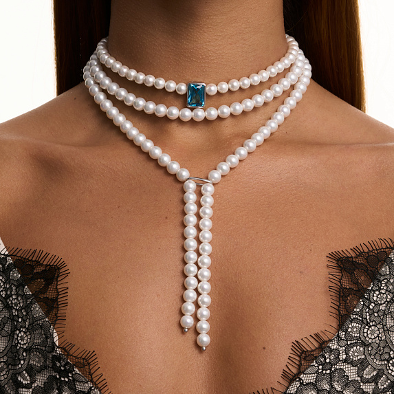 Колье GALATEA из серебра с жемчугом и фианитом Miestilo