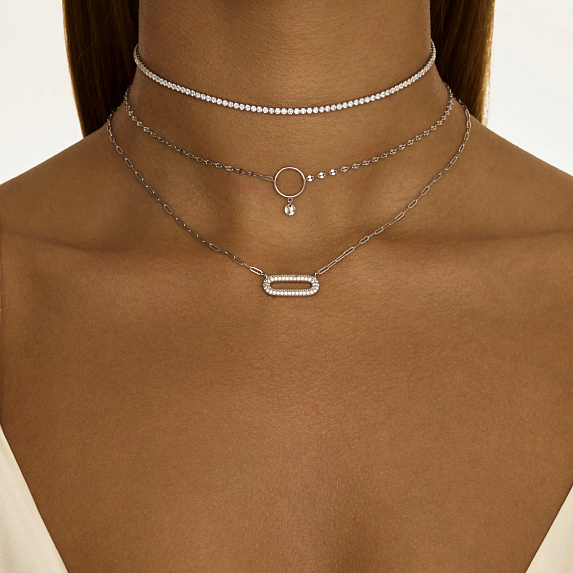 Серебряное колье с фианитами и крупными звеньями Miestilo