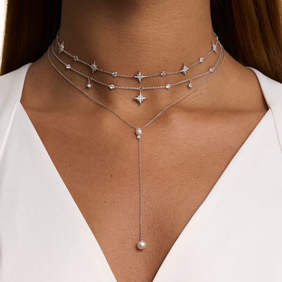 Серебряное колье со звёздами и фианитами Isida Miestilo
