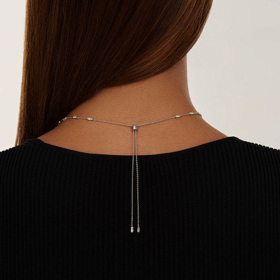 Серебряное колье-галстук Midnight с фианитами в огранке Багет  Miestilo