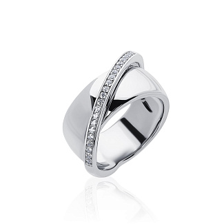 Серебряное широкое кольцо с дорожкой фианитов Miestilo