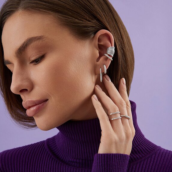 Двойное серебряное кольцо с фианитами Miestilo