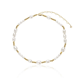 Серебряное колье DIANA с натуральным жемчугом в покрытии желтое золото Miestilo