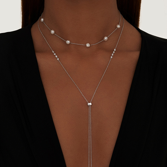 Серебряное колье-галстук с фианитами Miestilo