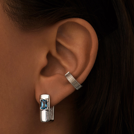 Серебряные прямоугольные серьги PURITY с London топазом Miestilo
