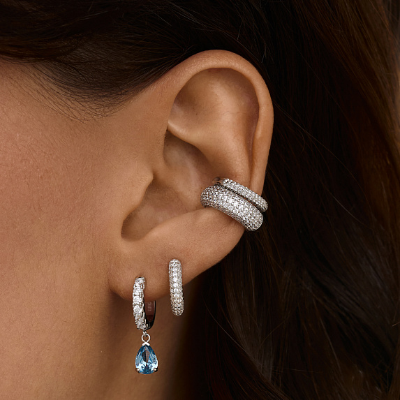 Серебряный базовый кафф с фианитами Miestilo