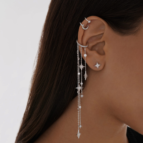 Серебряный кафф со звездами и фианитами Miestilo