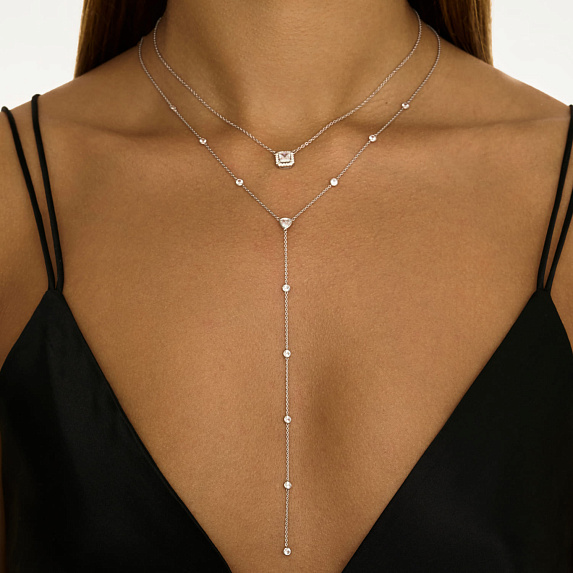 Серебряное колье-галстук с фианитами Miestilo