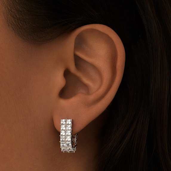 Серебряные двойные серьги с фианитами Miestilo