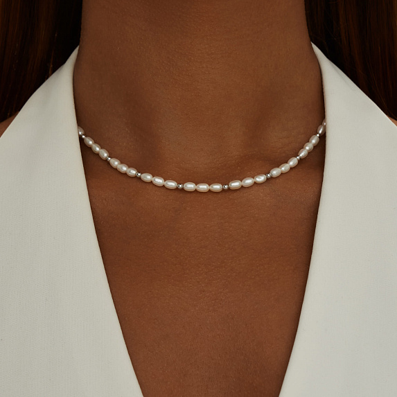 Серебряное колье-галстук DIANA с натуральным жемчугом Miestilo