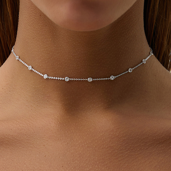 Серебряное колье-чокер с фианитами Miestilo