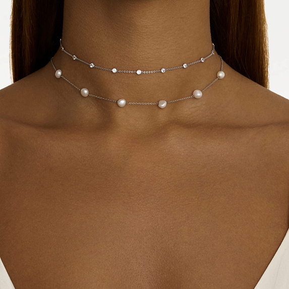 Серебряное колье с натуральным жемчугом Miestilo