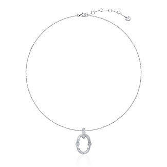 Серебряное колье с крупной овальной подвеской с фианитами Miestilo