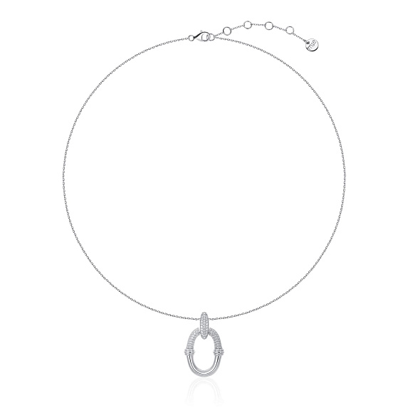 Серебряное колье с крупной овальной подвеской с фианитами Miestilo