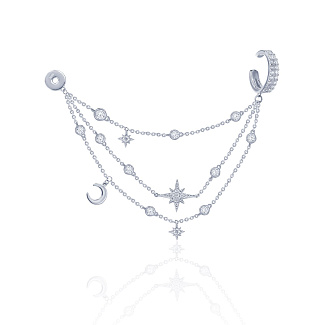 Серебряный кафф с цепями, луной и фианитами Miestilo