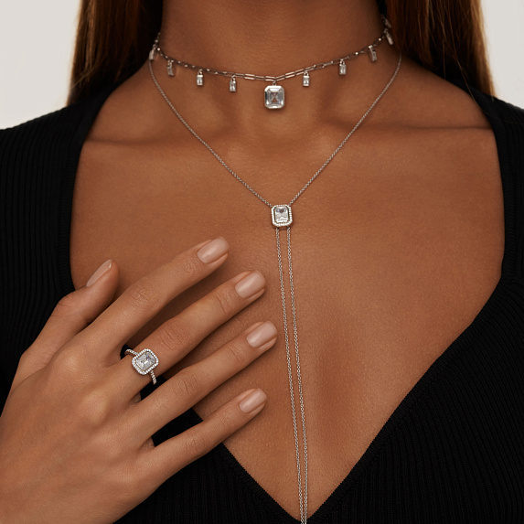 Серебряное кольцо Midnight с фианитами в огранке Эмеральд Miestilo