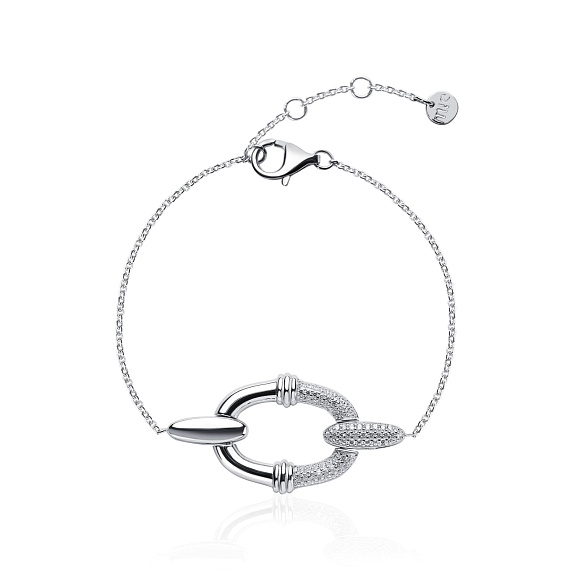 Серебряный браслет с крупным овалом и фианитами Miestilo