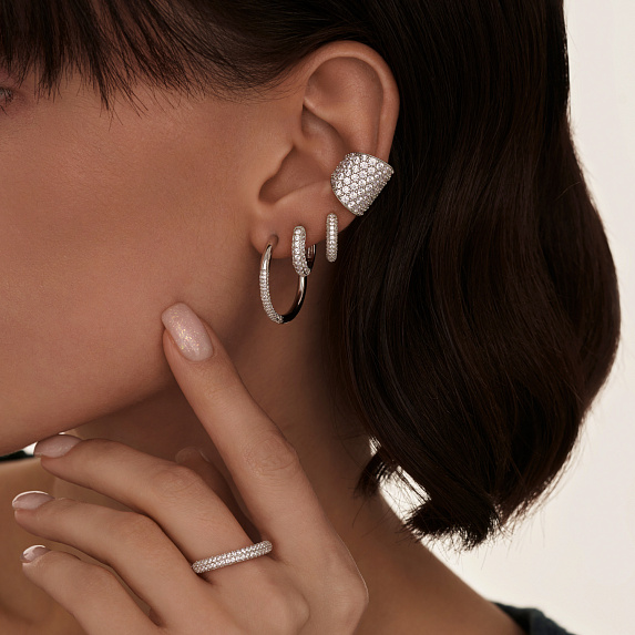 Серебряные серьги - кольца с фианитами 14мм Miestilo