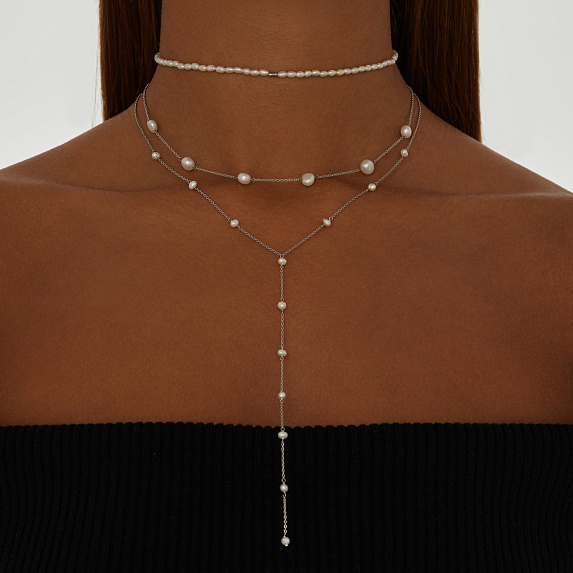 Серебряное колье с натуральным жемчугом Miestilo