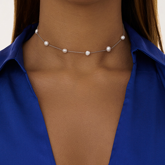 Серебряное колье с натуральным жемчугом Miestilo
