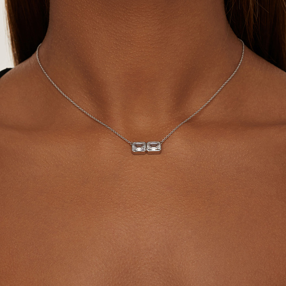 Серебряное колье Midnight с фианитами в огранке Эмеральд Miestilo