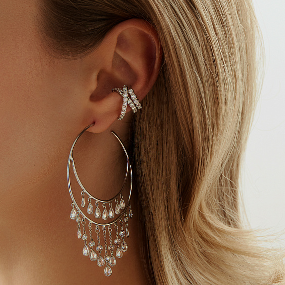 Серьги кольца из серебра с фианитами Miestilo