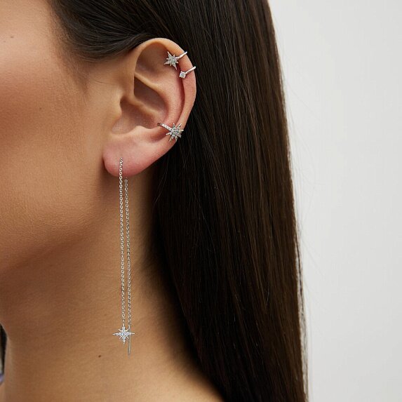 Серебряные серьги-цепочки со звездой и фианитами Isida Miestilo