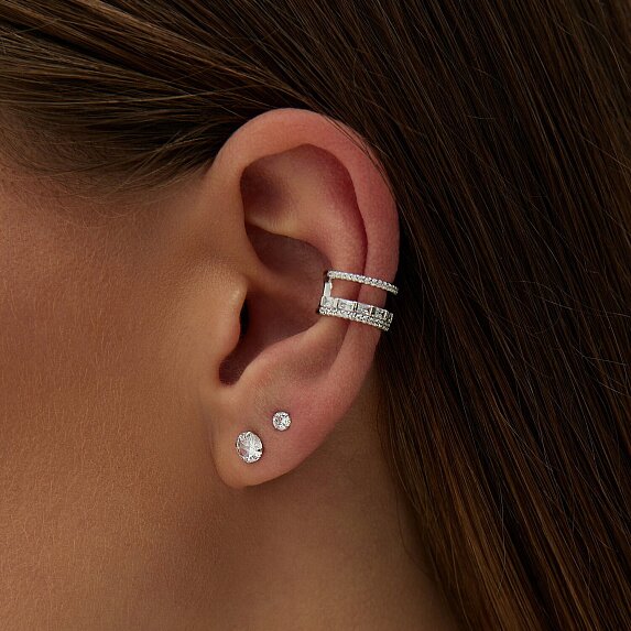 Серебряные серьги-гвоздики с фианитами 7мм Miestilo