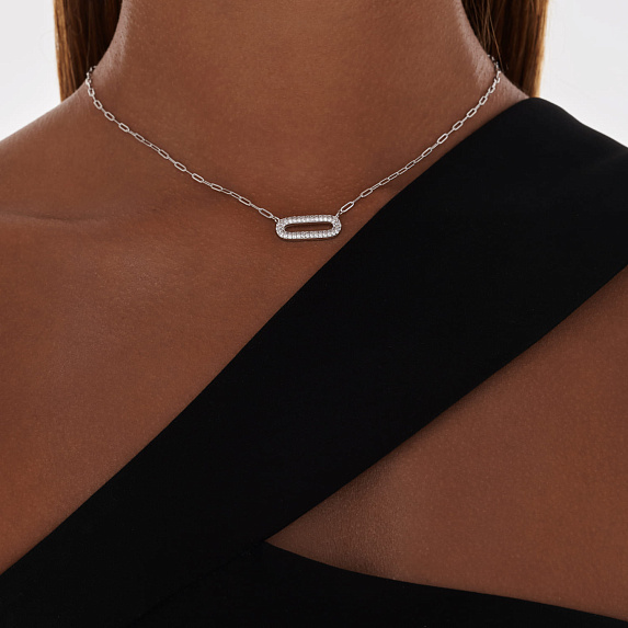 Серебряное колье с фианитами и крупными звеньями Miestilo