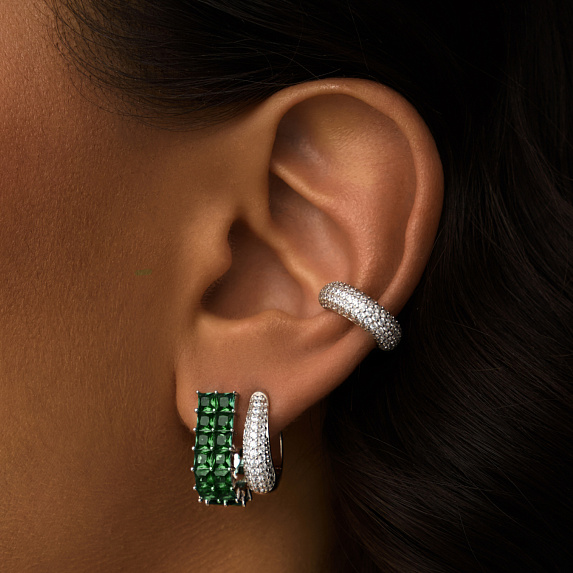 Серебряные двойные серьги с зелеными камнями Miestilo