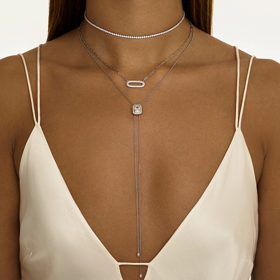 Серебряное колье с фианитами и крупными звеньями Miestilo