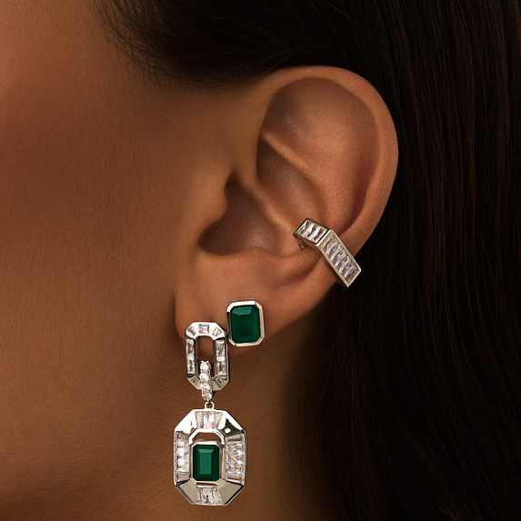Серебряные серьги HARMONY с зеленым агатом Miestilo